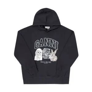 [가니] GANNI T4270 252 아이솔리 애니멀 로고 크롭 여성 후드티