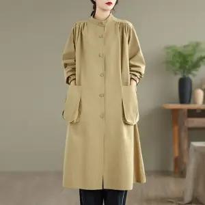 여성용 트렌치 코트 긴팔 가을겨울 차이나 솔리드 빅 포켓 하프 캐주얼 힛템