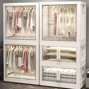 접이식 보관함 폴딩 박스 캐비닛 홈 옷정리 스토리지 투명화이트 2단 옷장