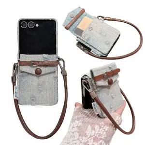 갤럭시 z플립 7 6 5 예쁜 라이트 블루 청 데님 카드 지갑 포켓 스트랩 지플립 제트플립 케이스