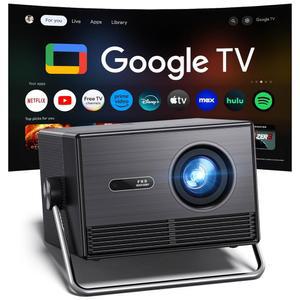 2000 ANSI 공식 라이선스 Google TV 실외 프로젝터 4K 풀 HD, Wi-Fi 및 블루투스 스마트 프로젝터, 오토 포커스, 돌비 사운드, 내장 앱, 휴대폰/TV 스틱/PC/PS5용 HAPPRUN 실내 홈 시어터