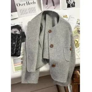 여자모직코트 그레이 리버시블 반코트 가을 겨울 모직 이른 봄 상의 도톰함 힛템