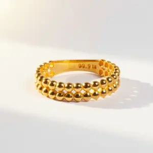 24K 순금 더블 볼 라인 레이어드 반지 데일리 선물