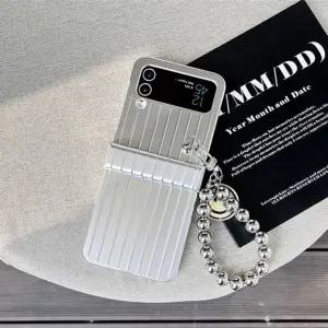 Z플립4 3 스마일스트랩 힌지보호 실버캐리어 케이스