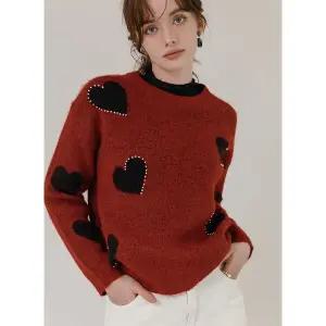 [하프클럽/막스까르띠지오]하트 펄 라이닝 라운드 니트