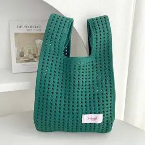 여자 토트 미니 니트 백 가벼운 손 목 가방 딥그린 미니토트백