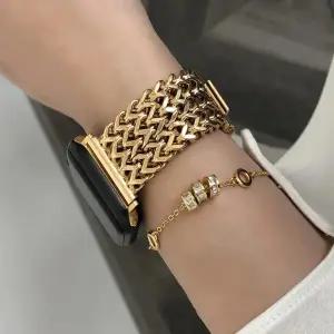 Apple Watch 용 고급 스테인레스 스틸 밴드 9 8 7 6 SE 5 3 45/44/42/41mm 금속 땋은 팔찌 Correa iWatch U