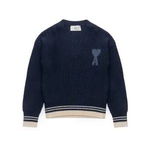 울 입 브이넥 스웨터 네이비블루 UKS268-KN0068-4011