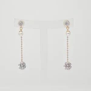 [오팔하우스] 14k 진주참 큐빅 드롭 귀걸이 OPPE1630