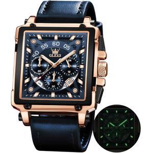 남성용 OLEVS 시계 쿼츠 크로노그래프 가죽 패션 드레스 날짜 방수 야광 캐주얼 스퀘어 비즈니스 손목시계
