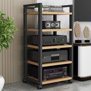 바퀴가 달린 5단 스테레오 랙 캐비닛, 조절 가능한 AV 미디어 스탠드, CD 타워, 거실용 오디오 저장 선반, 회의실, 녹음 스튜디오(60x40x100cm / 23x16x39인치)