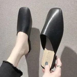 스퀘어슬리퍼 여성 베이직 가벼운 블로퍼 각진코 낮은굽 사무실화