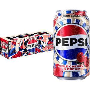 펩시 제로 슈가 콜라 소다 팝, 와일드 체리 & 크림, 12온스 캔(12팩), 칼로리,