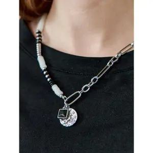 [하프클럽/반하리스]원석 비즈 실버 콤비 체인 목걸이