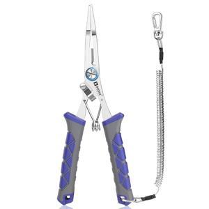 붐스 낚시 플라이어 스테인리스 스틸: 6.5인치 스플릿 링 - 랜야드가 있는 땋은 라인 커터 및 가위 소금물 담수용 낚싯바늘 제거 도구 낚시꾼용 도구, XW13