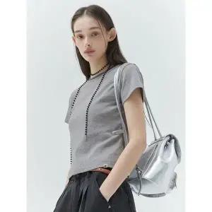 [키르시](대전신세계) 플레인 체리 세미 크롭 티셔츠 [멜란지 그레이]