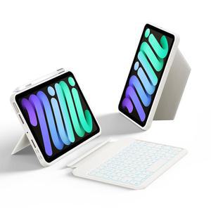 mini 7/6, 156 조절 가능 스탠드용 HOU 키보드 케이스, 7/6용 탈착식 풀 프로텍션 11개의 바로 가기 키, 7색 백라이트, 실리콘 PU, 다기능, 블루투스