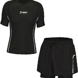 남자 수영복 상하의 세트 반소매 래시가드 일체형 속바지 이너팬츠 포함 비치웨어