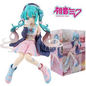 호환상품  하츠네 미쿠 애니메이션 피규어 핑크 사쿠라 앉아 위치 PVC 그림 모델 장난감 장식 선물 수집
