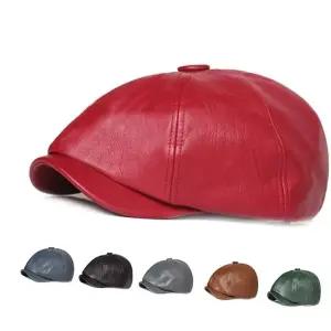 키밍 남성 중년 가죽 베레모 귀마개 모자 깔끔한