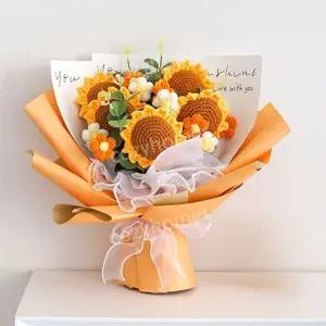 뜨개 해바라기 꽃다발 발렌타인데이 기념일 선물 입학 완제품 졸업 시들지
