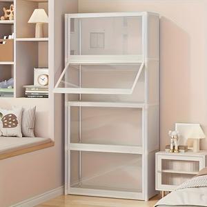 타공판 대형 5단 투명 플라스틱 수납장 - 옷장, 침실 및 사무실용 투명 선반이 있는 방진 정리함