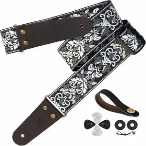 네펠리바타 기타 스트랩 2인치 자카드 자수 풀 그레인 가죽 엔드 베이스 일렉트릭 및 어쿠스틱 프리 버클