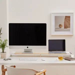 넥시 올인원 듀얼 모니터받침대 원목 NX-SMARTMS-03