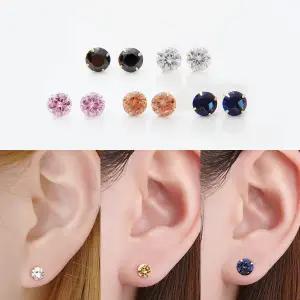 14K GOLD 6mm 라운드 큐빅 금 귀걸이