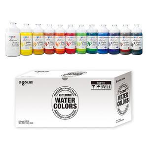 종이나라 수채화 물감 220ml 12색 세트 대용량 색칠 미술 화구 학교 학원 준비물 채색 도구 용품 국내산