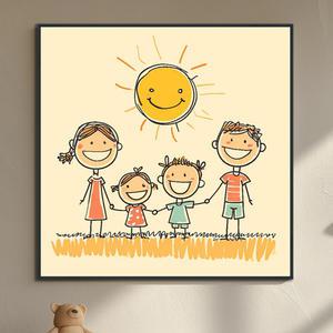 패밀리그림 가족애 가족 행복 해피 드로잉 캐릭터 거실 침실 인테리어 액자 그림 아이방 어린이방 키즈룸