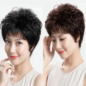 볼륨핏정수리가발 인모 아줌마파마 중년여성 엄마 펌가발 블랙 다크브라운