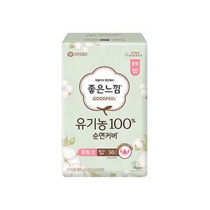 좋은느낌 유기농100%순면커버 날개형 울트라슬림, 중형, 36매, 1개
