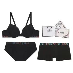 [게스언더웨어](타임스퀘어점패션관)면모달 컬러로고 남여커플 속옷세트 GDWBRPTDRA11BK