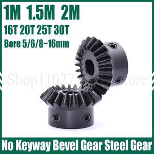 1PC 베벨 기어 강철 90도 각도 톱니 2M 키홈 강철 보어 없음 기어 메쉬 16 20 25 30 10 12 14 15 16MM 45