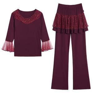 반짝이 망사 여성 공연복 바지 치마 상의 라틴 살사 라인 세트 댄스복 연습 댄스