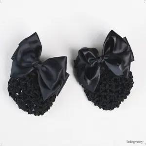 블랙 새틴 빅리본 머리망 단정한 승무원 간호사 직장인 오피스 면접 졸업사진 헤어