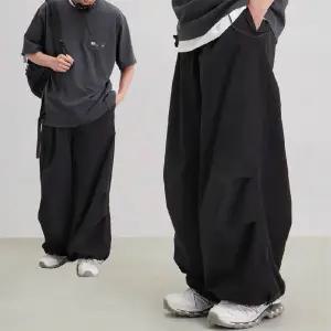 남녀공용 핀턱 와이드팬츠 벌룬핏 스?팬츠 스트릿 힙합 통큰 레저 캐주얼바지