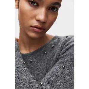 [정품] HM 여자 가디건 니트 자켓 비즈 디테일 페플럼 탑 그레이 멜란지 1310905002