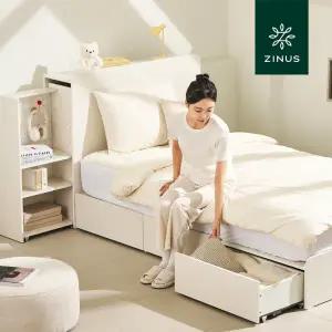 [롯데백화점]지누스 루미 수납 트롤리형 침대 프레임 오크/화이트 (슈퍼싱글)