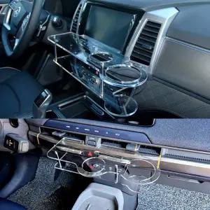 더뉴 렉스턴 스포츠 칸 LED 2단 무중력테이블 차량용 컵홀더 식탁 트레이 스마트폰 핸드폰 홀더 수납 거치대(2세대)