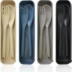 JIABEIUS 대형 여행 도구 재사용 가능한 식기 4팩 점심 학교 피크닉 캠핑 또는 일상용 휴대용 여행용