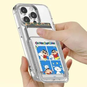 짱구는못말려 네 컷 투명 맥세이프 슬라이드 카드지갑 마그네틱 케이스 카드2장 수납 포켓