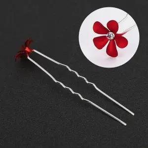 [골드스마일]레드플라워 뒤꽂이 머리장식 헤어핀 U핀