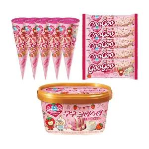 [롯데웰푸드]스트로베리 3종 구구콘x5+구구바x5+구구크러스터x1