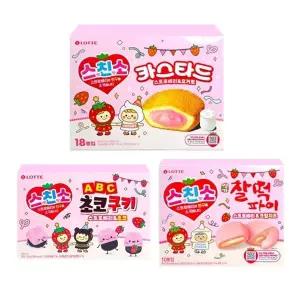 롯데 스친소 스트로베리 시리즈 ABC 초코쿠키 130g + 카스타드 378g + ...