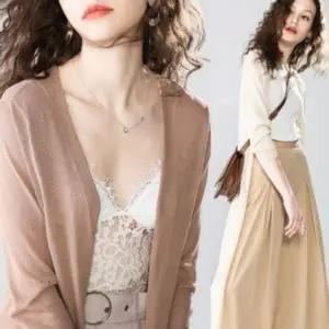 루즈핏 여성 추천 망사 롱 꾸안꾸 가디건 니트 브이넥 (KYR-WFH4776)