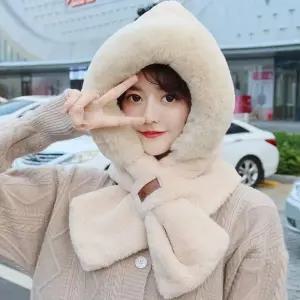 포근머플러 일체형 방한 후드 겨울 모자목도리 퍼 뽀글이 넥 니트 세트 털 햇