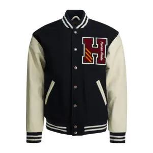 버튼 프론트 울 가죽 재킷 HM30JK043 NAVY