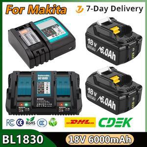 Makita BL1830 교체 배터리 6000mAh 18V BL1815 도구 6A 충전기가있는 충전식